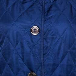 Pre Owned جاكيت بربري بريت بأزرار أمامية مبطن نمط ألماسي الشكل أزرق مقاس وسط (ميديوم)