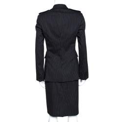 Pre Owned Burberry Black Pinstripe Wool Tailored Skirt Suit S