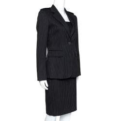 Pre Owned Burberry Black Pinstripe Wool Tailored Skirt Suit S