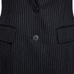 Pre Owned Burberry Black Pinstripe Wool Tailored Skirt Suit S