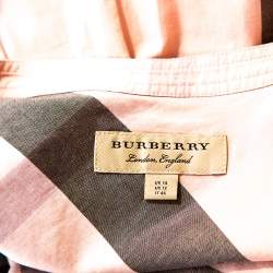 Pre Owned Burberry Pale Pink House Check Print Cotton Half Placket Shirt L
