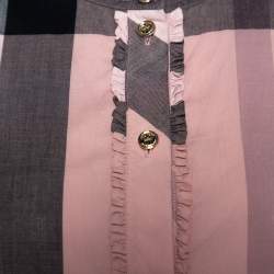 Pre Owned Burberry Pale Pink House Check Print Cotton Half Placket Shirt L
