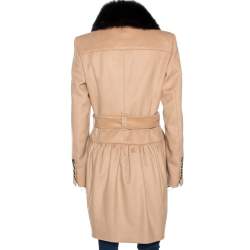 Pre Owned Burberry Beige Cashmere and Fox Fur Lined Belted Coat M