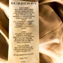 Pre Owned Burberry Beige Cashmere and Fox Fur Lined Belted Coat M