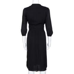 Pre Owned Burberry Black Silk Half Placket Midi Dress M