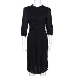 Pre Owned Burberry Black Silk Half Placket Midi Dress M