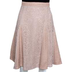 Pre Owned Burberry Pale Pink Corded Lace Paneled A Line Skirt M