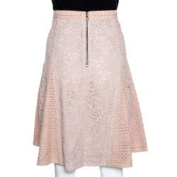 Pre Owned Burberry Pale Pink Corded Lace Paneled A Line Skirt M