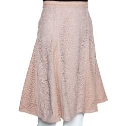 Pre Owned Burberry Pale Pink Corded Lace Paneled A Line Skirt M
