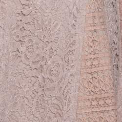 Pre Owned Burberry Pale Pink Corded Lace Paneled A Line Skirt M