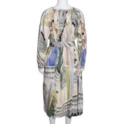 Pre Owned Burberry Prorsum Linen & Silk Blend Abstract Print Belted Midi Dress M