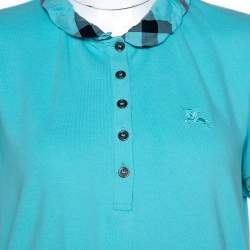 مملوكة مسبقًا تي شيرت بولو بربري بريت ياقة مكشكشة بيك قطن أزرق مخضر XL