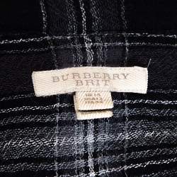 Pre Owned Burberry Brit Grey Plaid Wool Drawstring Detail Midi Dress L