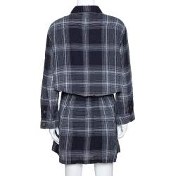 Pre Owned Burberry Brit Grey Plaid Wool Drawstring Detail Midi Dress L