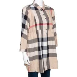 مملوكة مسبقًا Burberry Brit Beige Exploded Check Cotton Tunic Top L
