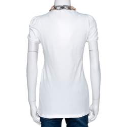 Pre Owned تي شيرت بولو بربري بريت ياقة كاروهات قطن أبيض S