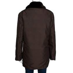 Pre Owned جاكت بربري منفوخ أزرار أمامية بني فينتدج L