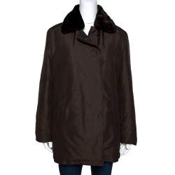 Pre Owned جاكت بربري منفوخ أزرار أمامية بني فينتدج L