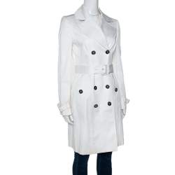 Pre Owned Burberry White Cotton Double Breasted Belted Trench Coat S