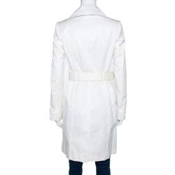 Pre Owned Burberry White Cotton Double Breasted Belted Trench Coat S