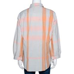 Pre Owned قميص بربري بريت قطن مربعات كبيرة رصاصي و وردي مقاس كبير جداً (اكس لارج)