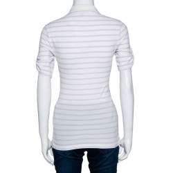 Pre Owned Burberry Brit Off White Striped Cotton Modal Polo T-Shirt XS