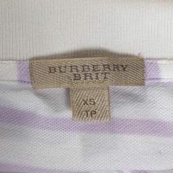 Pre Owned Burberry Brit Off White Striped Cotton Modal Polo T-Shirt XS