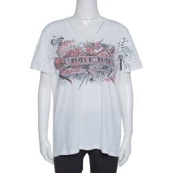 Pre Owned Burberry White Doodle Print Cotton Short Sleeve T-Shirt M