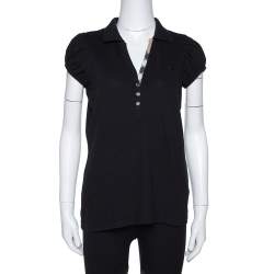 Pre Owned Burberry Brit Black Cotton Puff Sleeve Polo T-Shirt L