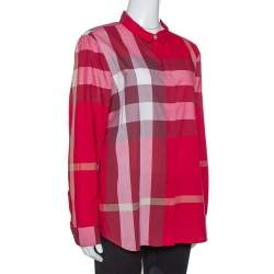 Pre Owned قميص بربري قطن أحمر كاروهات نوفا  أمامي مقاس كبير جدًأ - إكس لارج