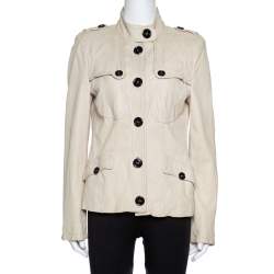 Pre Owned Burberry Beige Leather Button Front Jacket M