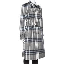 Pre Owned Burberry Black Nova Check Belted Trench Coat S