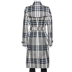 Pre Owned Burberry Black Nova Check Belted Trench Coat S