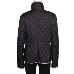 Pre Owned Burberry Brit Black Quilted Nova Check Trim Button Front Jacket L