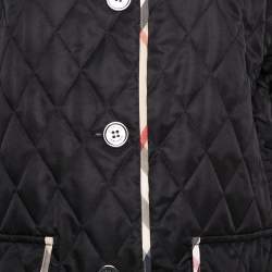 Pre Owned Burberry Brit Black Quilted Nova Check Trim Button Front Jacket L