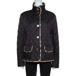 Pre Owned Burberry Brit Black Quilted Nova Check Trim Button Front Jacket L