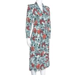 Burberry Pale Blue Printed Silk Long Sleeve Wrap Dress M
