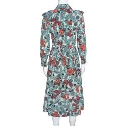 Burberry Pale Blue Printed Silk Long Sleeve Wrap Dress M