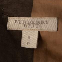 Pre Owned قميص بربري بريت نصف بلاكيت قطن مربعات كراميل مقاس صغير (سمول)