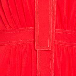 Pre Owned فستان بربري جيرسي أحمر  برباط على الرقبة وتفاصيل درزات علوية مقاس صغير جدًا - إكس سمول