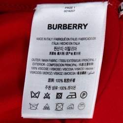 Pre Owned فستان بربري جيرسي أحمر  برباط على الرقبة وتفاصيل درزات علوية مقاس صغير جدًا - إكس سمول