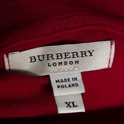 Pre Owned Burberry Brick Red Cotton Pique Shoulder Flap Detail Polo T Shirt XL 
