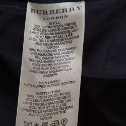 Pre Owned معطف بربري "بيا" أكمام تريكو مزيج صوف أزرق كحلي مقاس صغير (سمول)