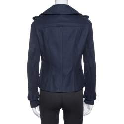 Pre Owned معطف بربري "بيا" أكمام تريكو مزيج صوف أزرق كحلي مقاس صغير (سمول)