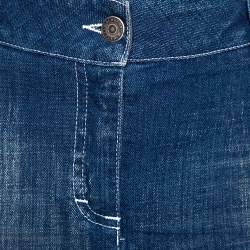Pre Owned Burberry Blue Denim Pleated Mini Skirt S