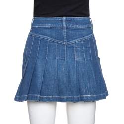 Pre Owned Burberry Blue Denim Pleated Mini Skirt S