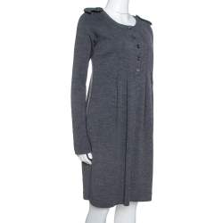 مملوكة مسبقًا Burberry Grey Wool Pleated Knee Length Dress S