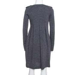 مملوكة مسبقًا Burberry Grey Wool Pleated Knee Length Dress S