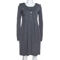 مملوكة مسبقًا Burberry Grey Wool Pleated Knee Length Dress S