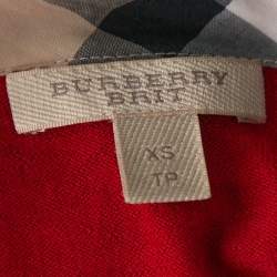 Pre Owned Burberry Brit Red Wool Knit Nova Check Trim Sweater XS